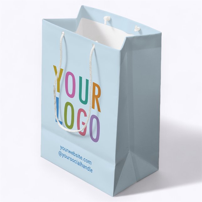 Light Blue 10 inch Gift Bag Business Logo Medium (MISOOK 7 x 4.5 x 10 inch Light Blue Gift Bag with Logo)