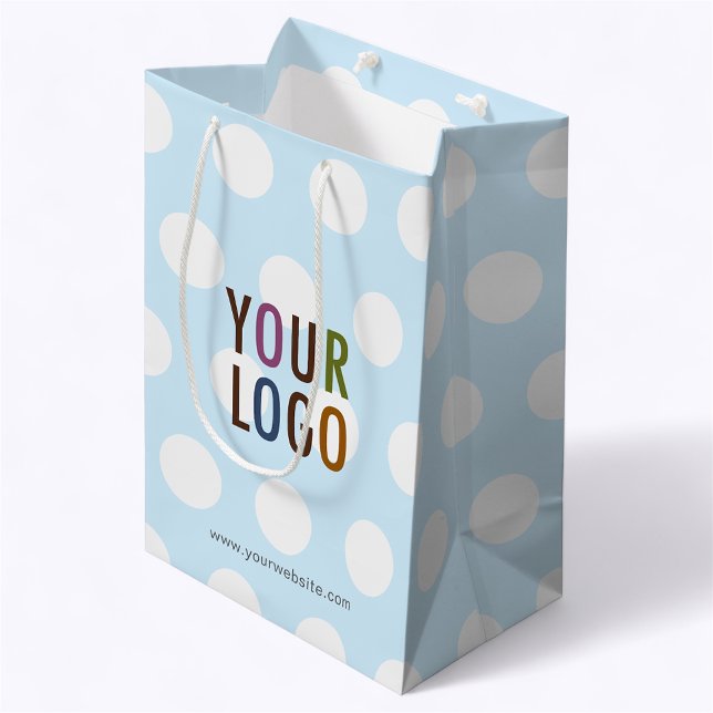 Light Blue 10 inch Polka Dot Gift Bag Custom Logo (MISOOK 7 x 4.5 x 10 inch Light Blue Polka Dot Gift Bag with Logo)