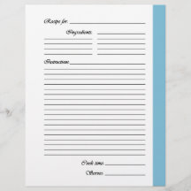 Light Blue 2-sided Recipe Pages