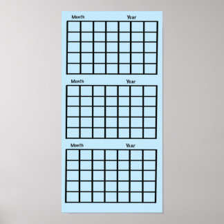 Light Blue 3 Month Calendar Poster