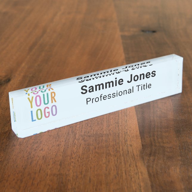 Light Blue Acrylic Desk Name Plate Business Logo (Side)