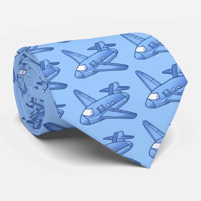 Light Blue Aeroplane mens tie (Rolled)