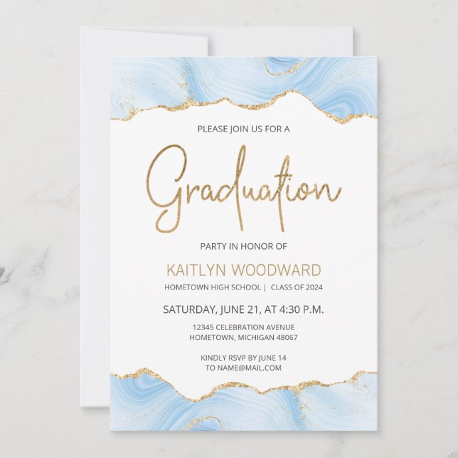 Light Blue Agate Gold Glitter Graduation Party (Front)