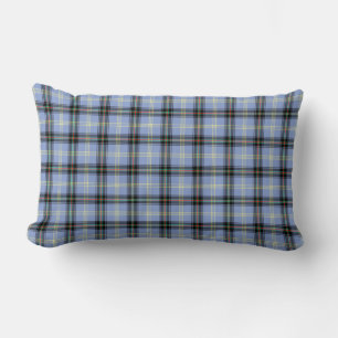 Light Blue and Black Bell Clan Scottish Plaid Lumbar Cushion