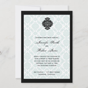 Light Blue and Black Damask Wedding Invitation