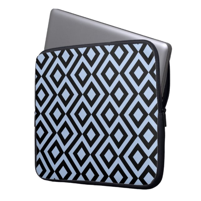 Light Blue And Black Meander Laptop Sleeve (Front Left)