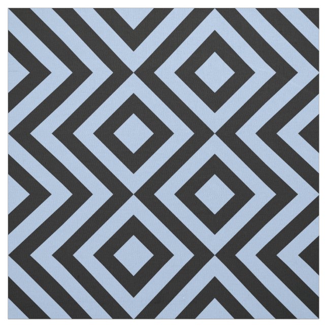 Light Blue and Black Zigzags & Diamonds Geometric Fabric (Swatch)