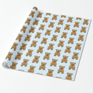 Light Blue and Brown Teddy Bear Boy's Gift Wrap