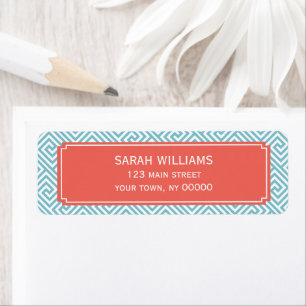 Light Blue and Coral Greek Key Pattern Return Address Label
