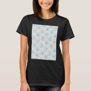 Light Blue and Coral Warped Daisy Wavy Flower Patt T-Shirt