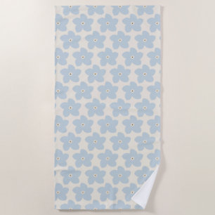 Light Blue And Cream Retro Flower Beach Towel