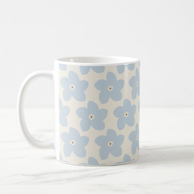 Light Blue And Cream Retro Flower Coffee Mug (Left)
