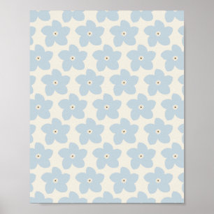 Light Blue And Cream Retro Flower Poster