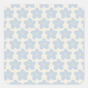 Light Blue And Cream Retro Flower Square Sticker
