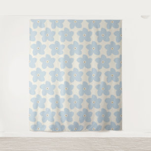 Light Blue And Cream Retro Flower Tapestry