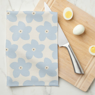 Light Blue And Cream Retro Flower Tea Towel