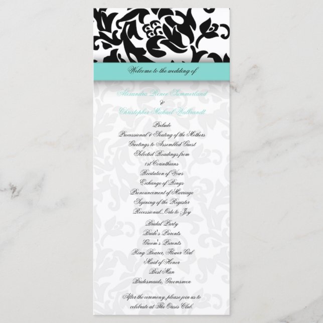 Light Blue and Damask Wedding Program (Front)