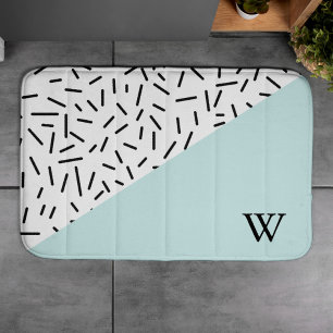 Light Blue and Geometric Pattern Monogrammed Bath Mat