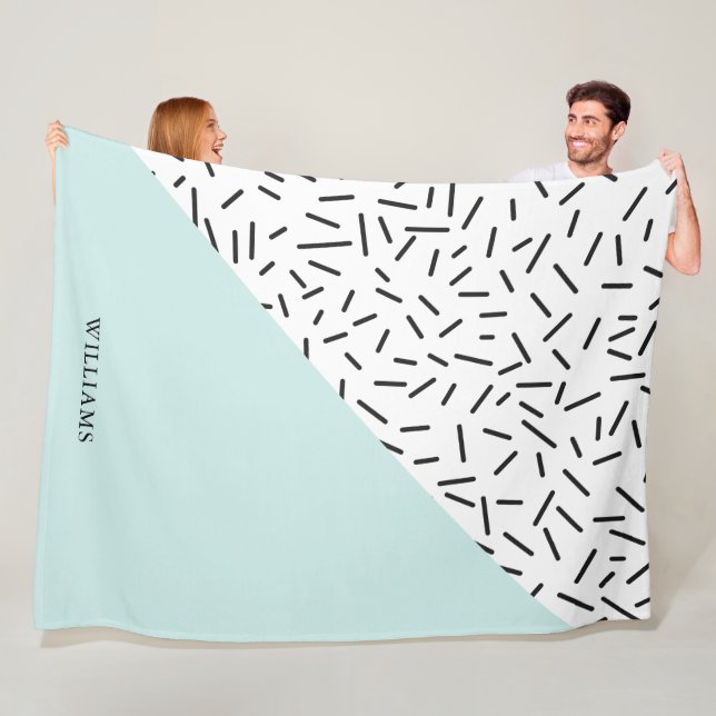 Light Blue and Geometric Pattern Personalised Fleece Blanket (In Situ)