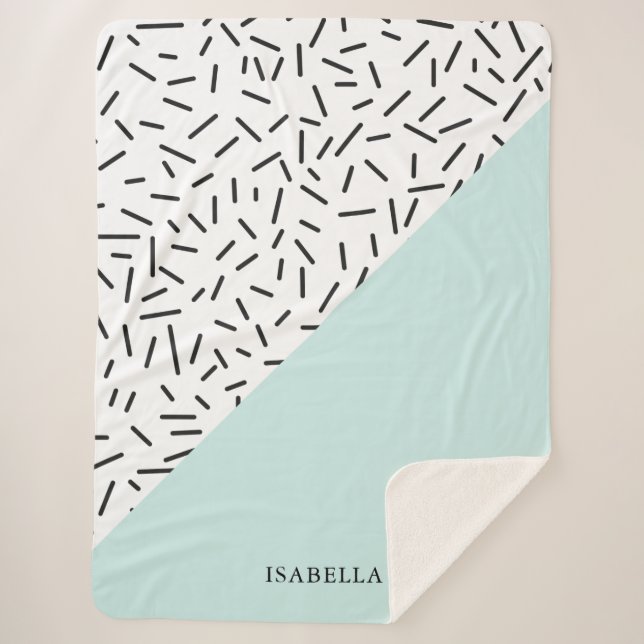 Light Blue and Geometric Pattern Personalised Sherpa Blanket (Front)
