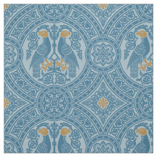 Light Blue and Gold Byzantine Birds Fabric