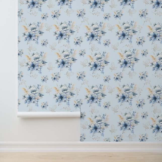 Light blue and gold floral wallpaper (Application)