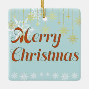 Light blue and Gold Merry Christmas Ceramic Ornament