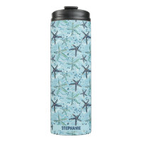 Light Blue and Gold Starfish on Ocean Wave Pattern