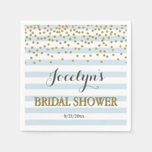 Light Blue and Gold Stripes Confetti Bridal Shower Napkin