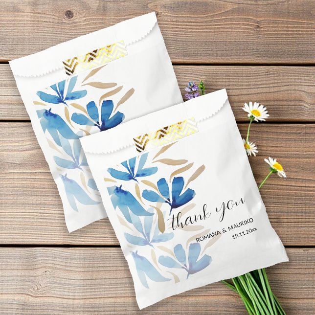 Light Blue And Gold Wildflowers Watercolor Art Favour Bag (Creator Uploaded)