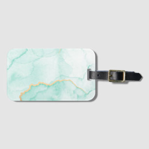 Light blue and golden watercolor marble wavy luggage tag