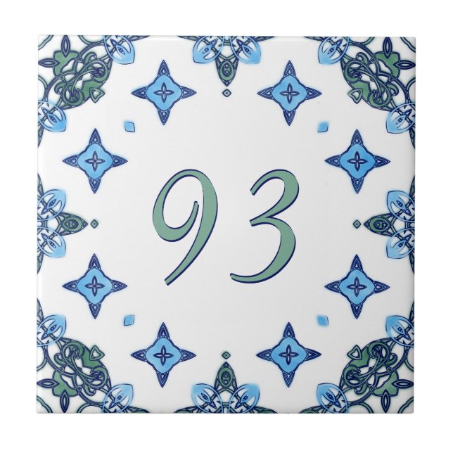 Light Blue and Green Big House Number Tile (Front)