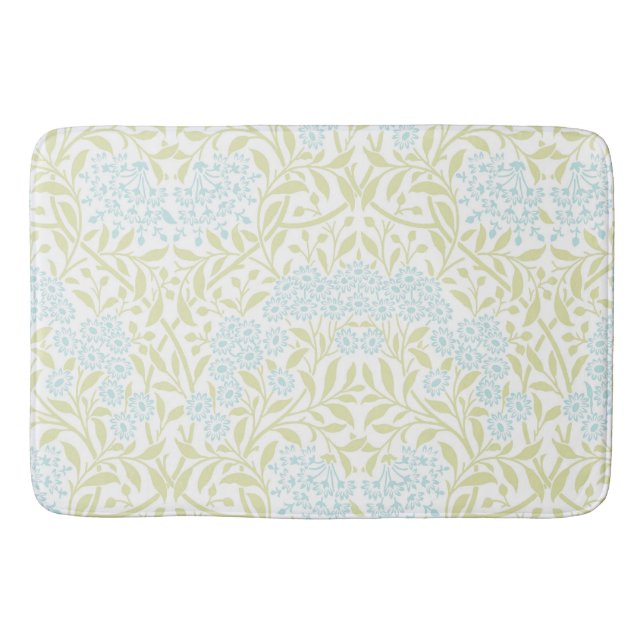 Light Blue and Green Floral Bath Mat (Front)