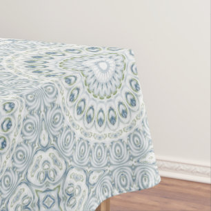 Light Blue and Green Medallion Design Tablecloth