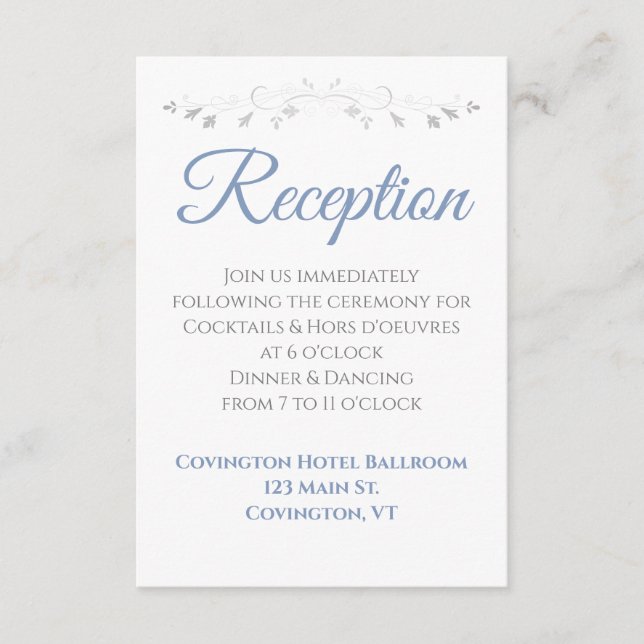 Light Blue and Grey Elegant Wedding Reception Enclosure Card (Front)