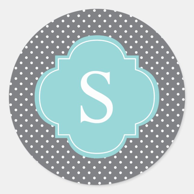 Light Blue and Grey Polka Dots Patter Classic Round Sticker (Front)