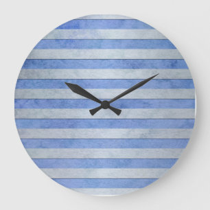 Light Blue and Grey Watercolor Stripes Pattern Large Clock