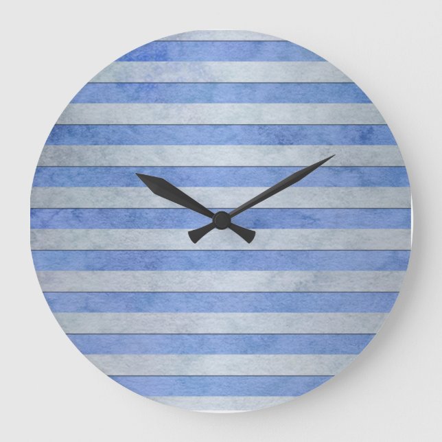 Light Blue and Grey Watercolor Stripes Pattern Large Clock (Front)