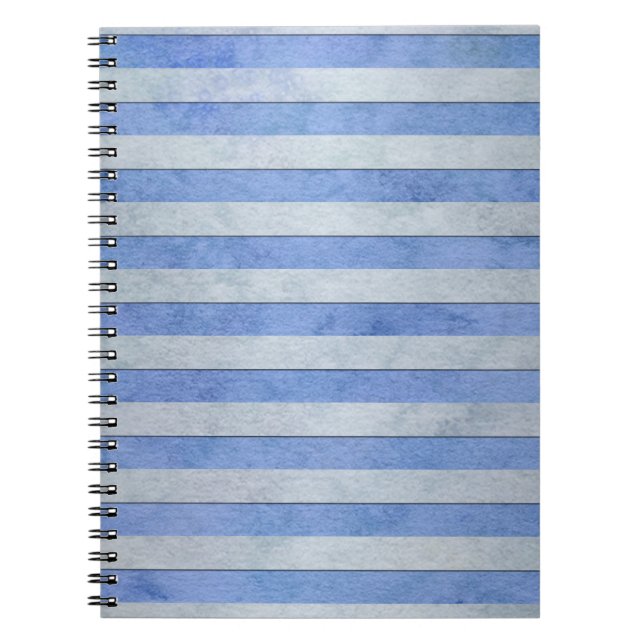 Light Blue and Grey Watercolor Stripes Pattern Notebook (Front)