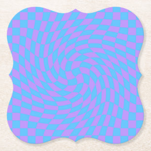 Light Blue and Lavender chequered art pattern Paper Coaster