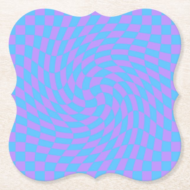 Light Blue and Lavender chequered art pattern  Paper Coaster (Front)