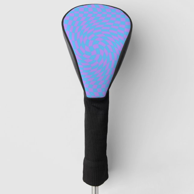 Light Blue and Lavender Waved Chequered Pattern  Golf Head Cover (Front)