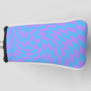 Light Blue and Lavender Waved Chequered Pattern Golf Head Cover
