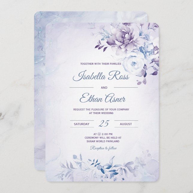Light Blue and Lavender Wedding Invitation (Front/Back)