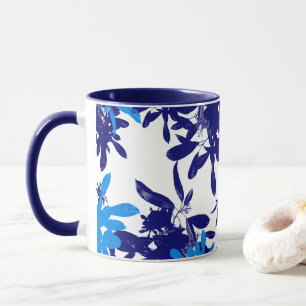 Light Blue and Navy Botanical Mug
