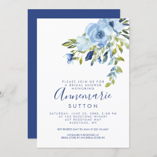 Light Blue and Navy Floral Bridal Shower Invitation