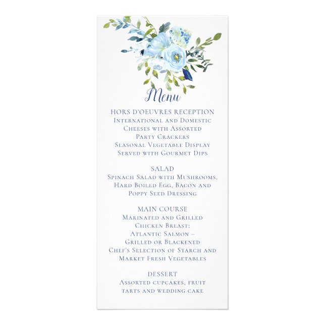Light Blue and Navy Floral Wedding | Menu (Front)