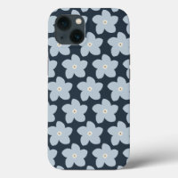 Light Blue And Navy Retro Flower