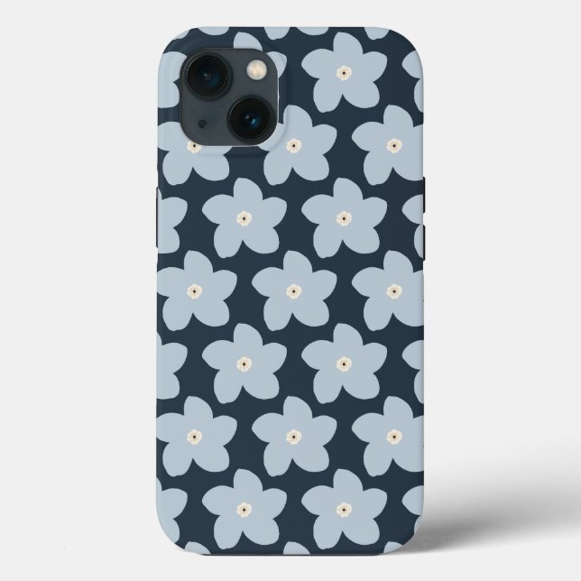 Light Blue And Navy Retro Flower Case-Mate iPhone Case (Back)