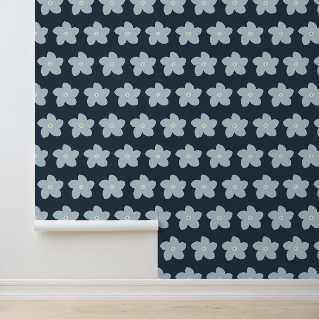 Light Blue And Navy Retro Flower Wallpaper (Application)